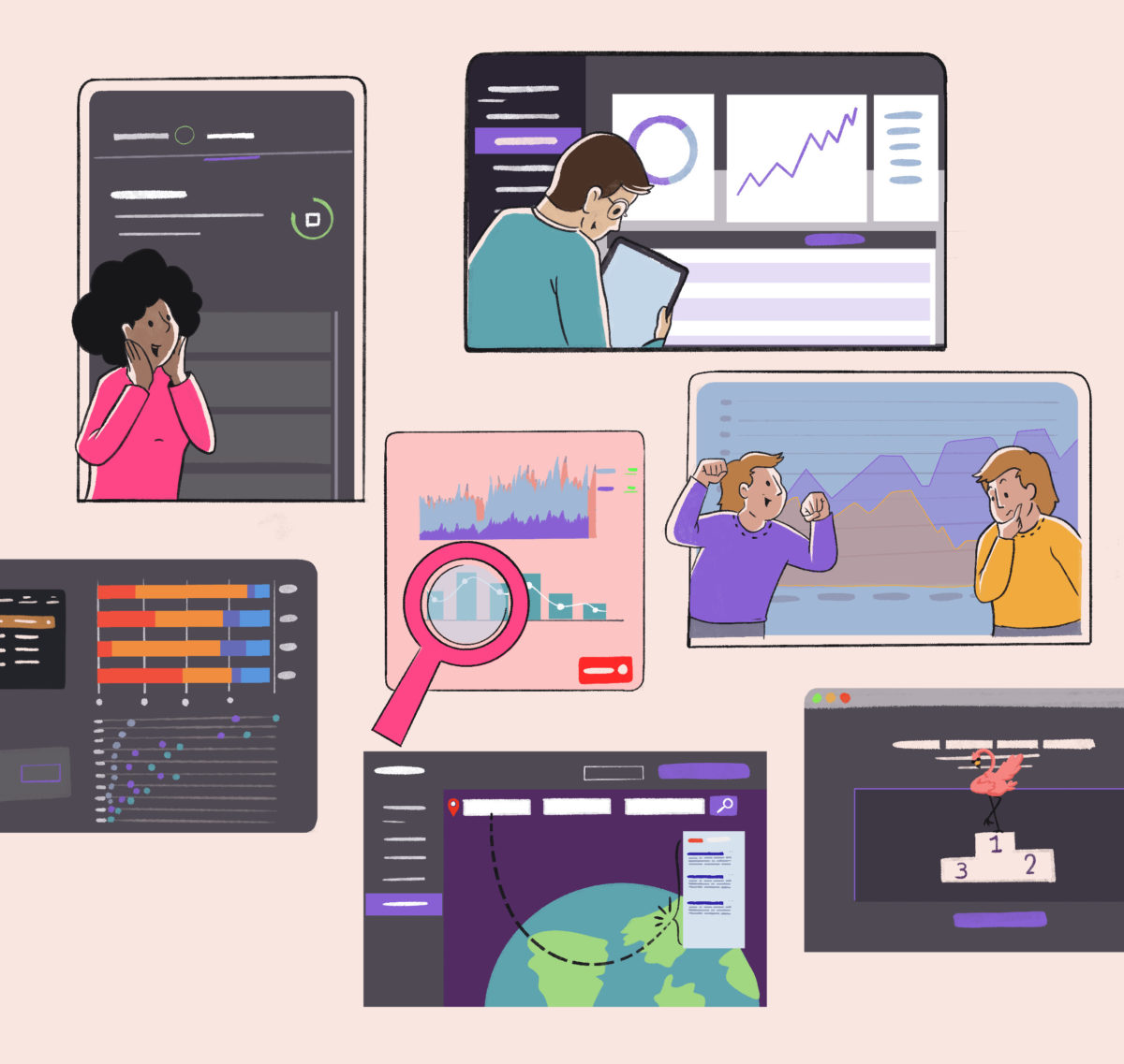Digital markters at a SEO agency using different tools to help with their campaign strategy