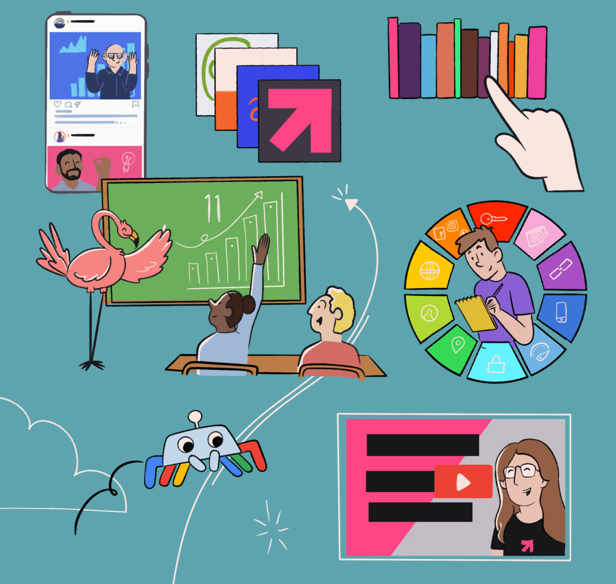 Digital Marketers in a classroom learning from LinkGraph about SEO