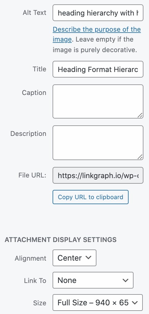 Screenshot of WP image options