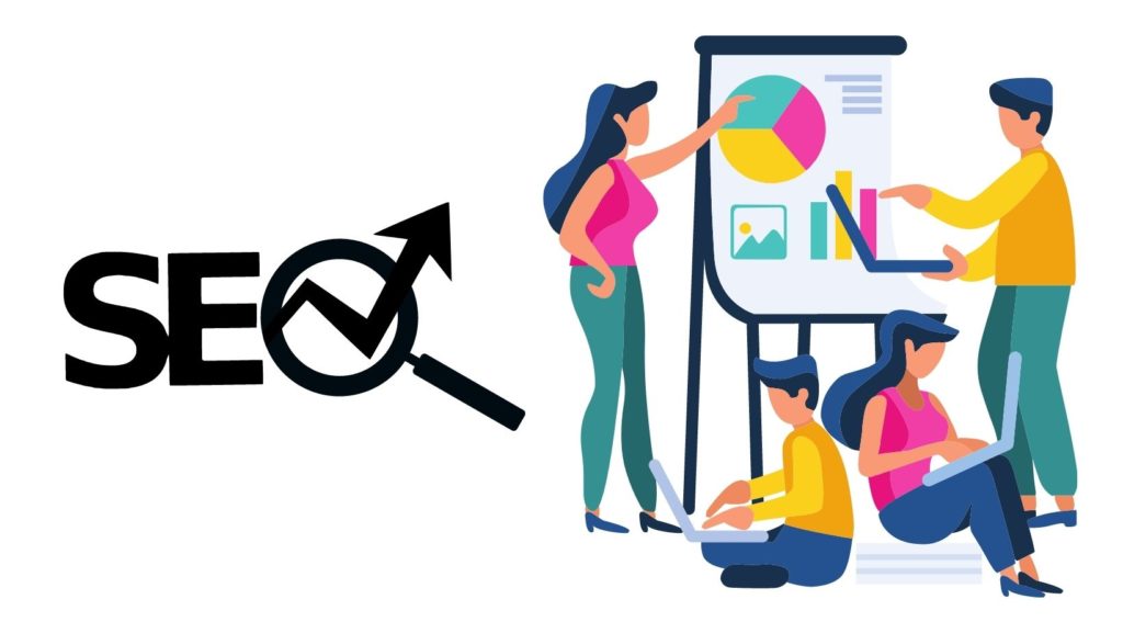 SEO with people around a chart