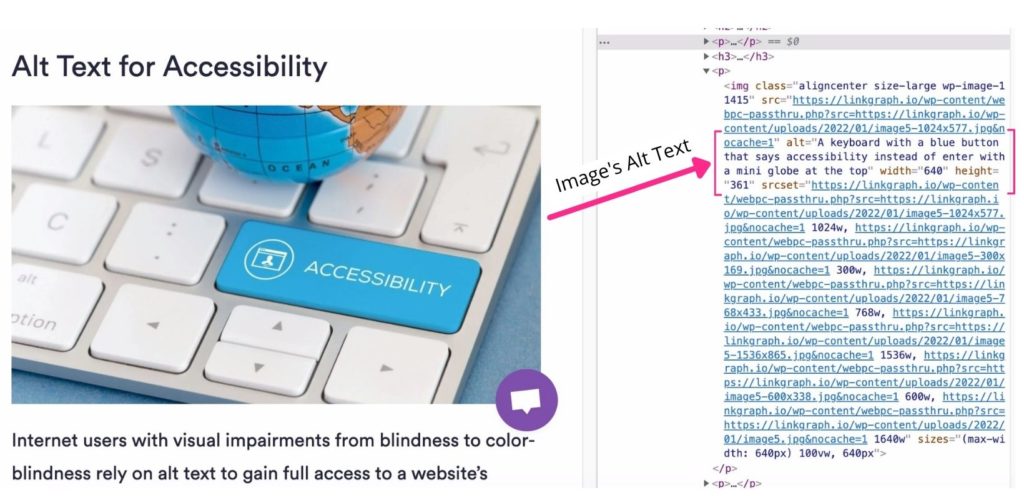 Alt text example with image beside html code