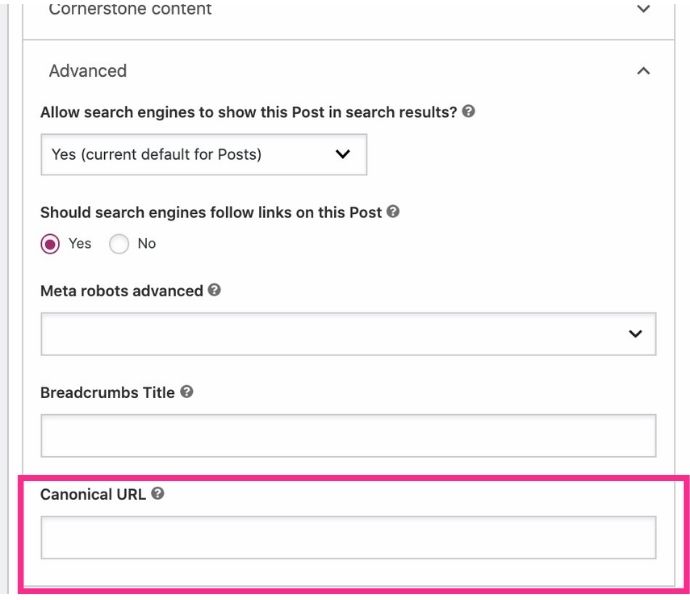 how to ass canonical tags to a wordpress page via yoast