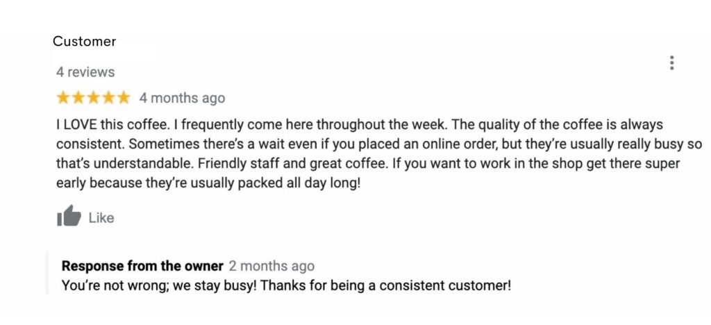 Example of a business review with an owner response