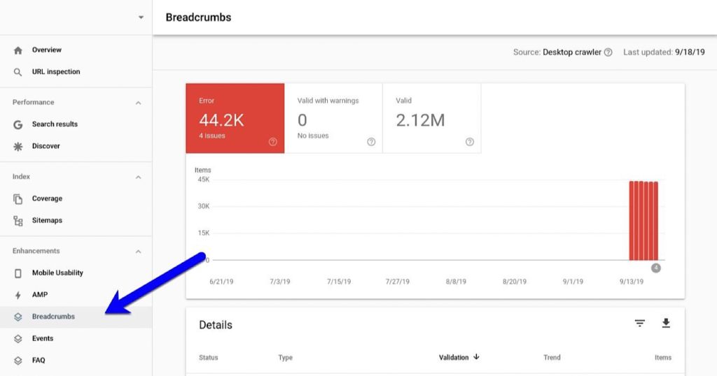arrow pointing to breadcrumb enhancement