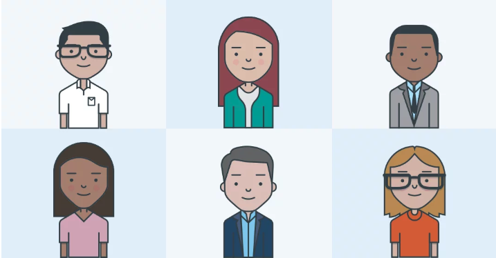 drawing of six office workers