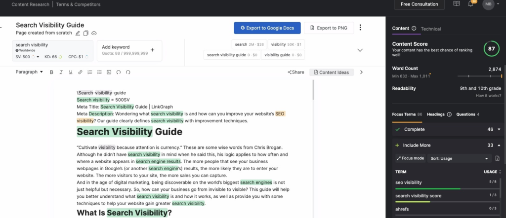 SEO Content Assistant screenshot