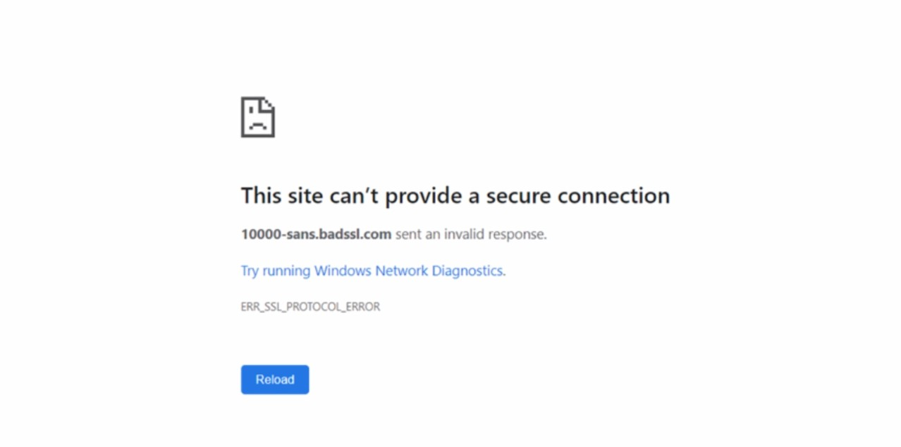 Screenshot of SSL error