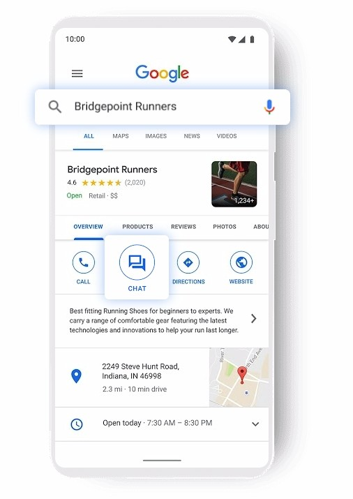 screenshot of what a mobile business profile looks like with the chat icon popped out