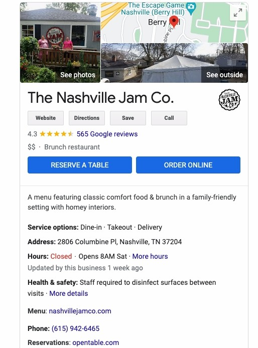 example of a local business listing on GMB