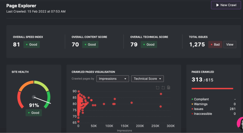 crawl report from search atlas site audit