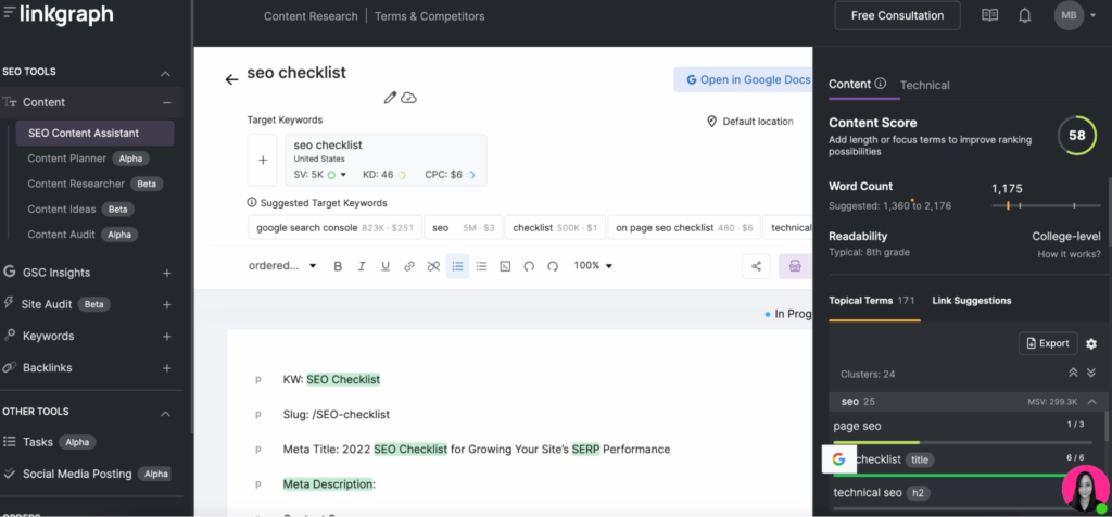 content optimizer screenshot
