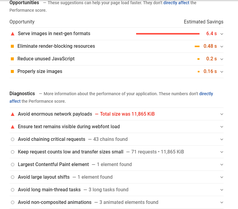 Improve Page load time performance example