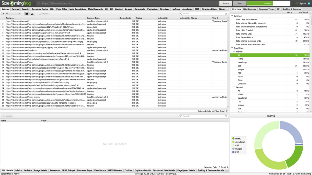 Screenshot of Screaming Frog tool for SEO