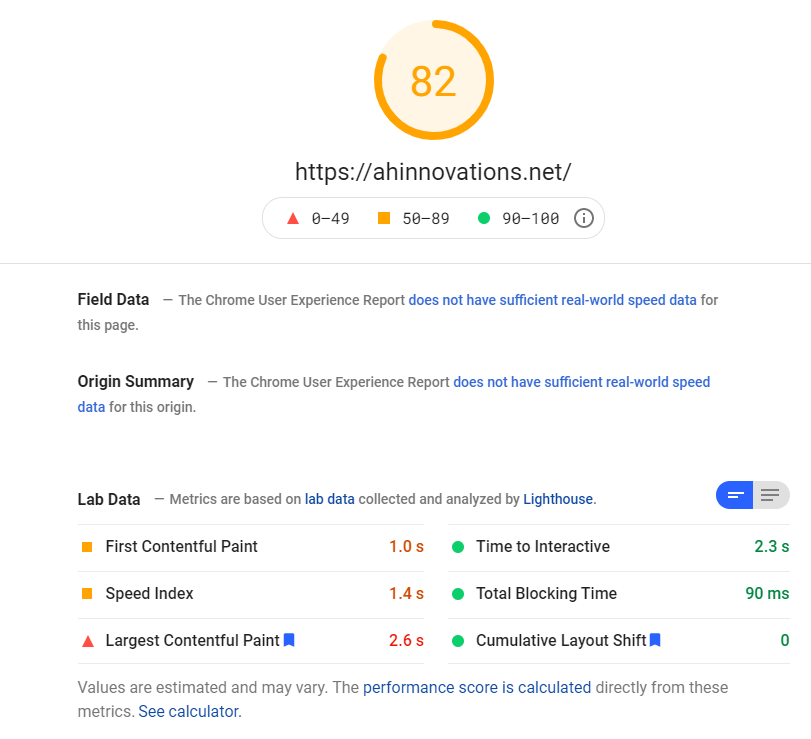 Website Core Vitals improvement opportunities example