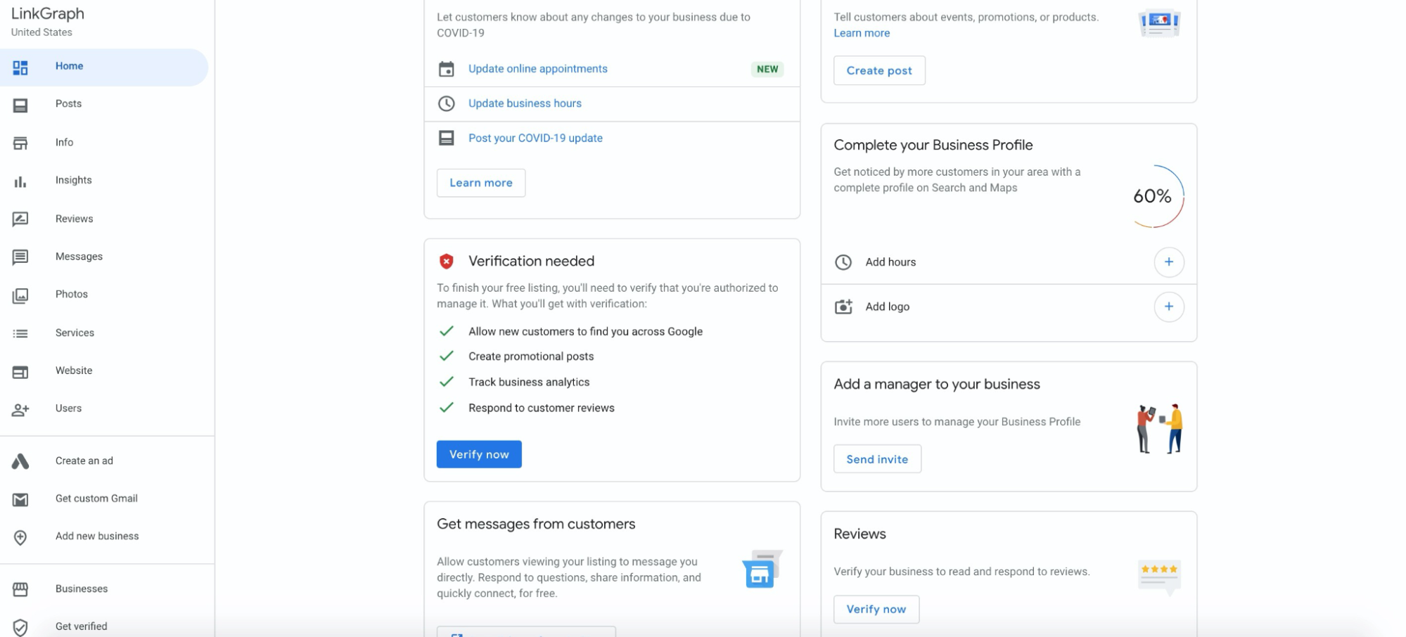 Google Business Profile dashboard screenshot