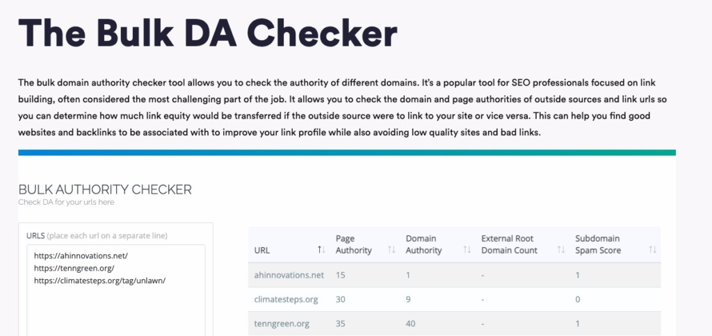 Bulk DA Checker Screenshot of free version