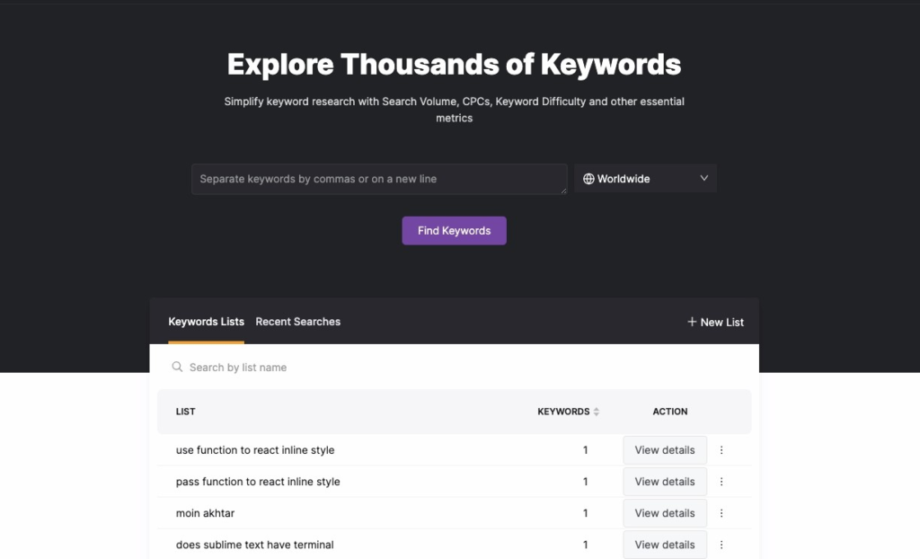 KW Researcher tool screenshot for seo freelancers