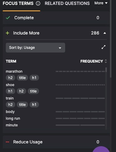 Focus Terms menu screenshot