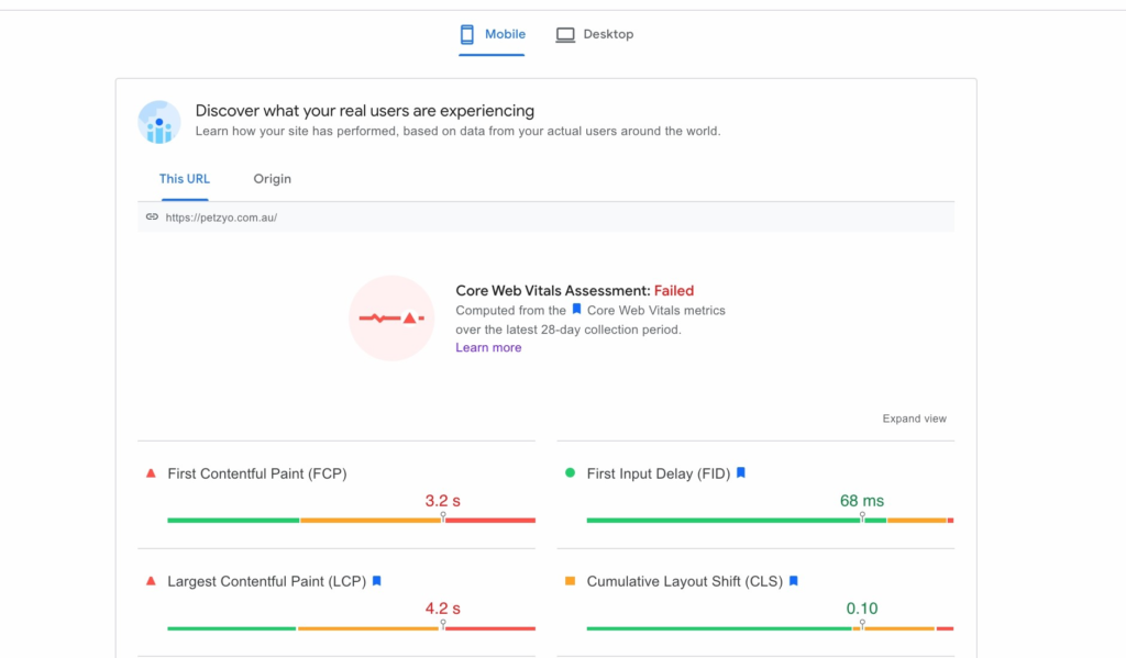 example of core web vitals report