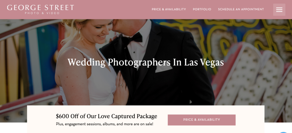 example of homepage with good SEO for photographers
