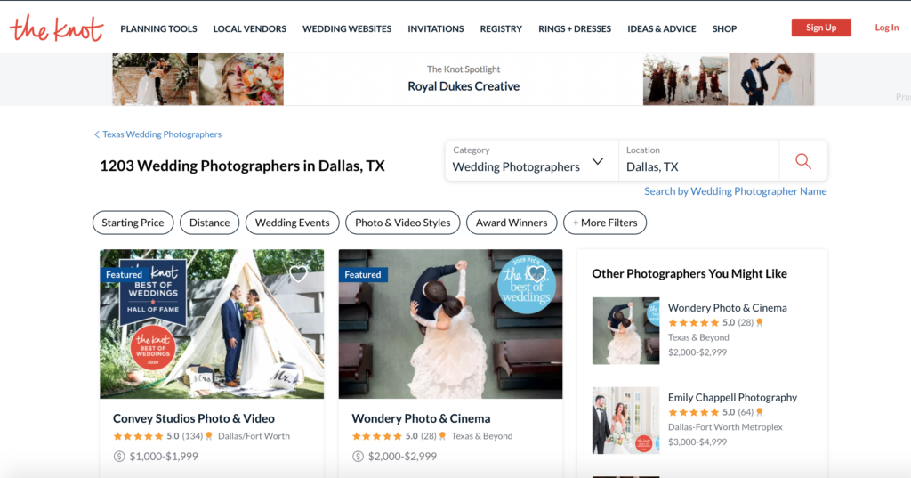 example of online wedding photographer directory
