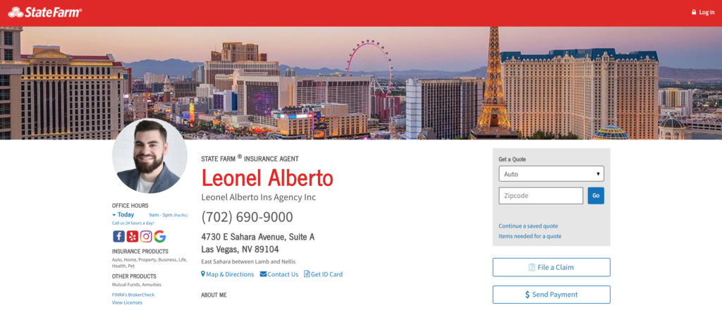 Example of insurance agent website with local SEO optimizations