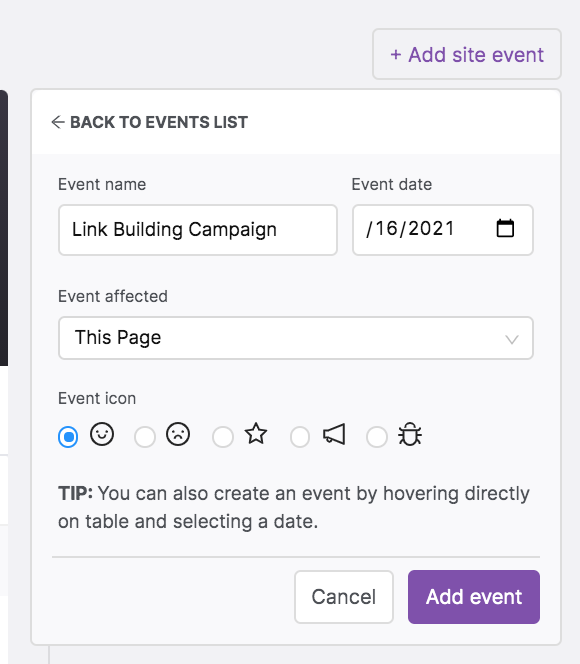GSC Insights' Site Events SEO A/B Testing feature