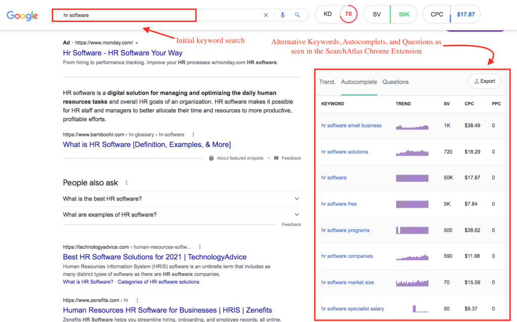 google search with SearchAtlas Chrome extension
