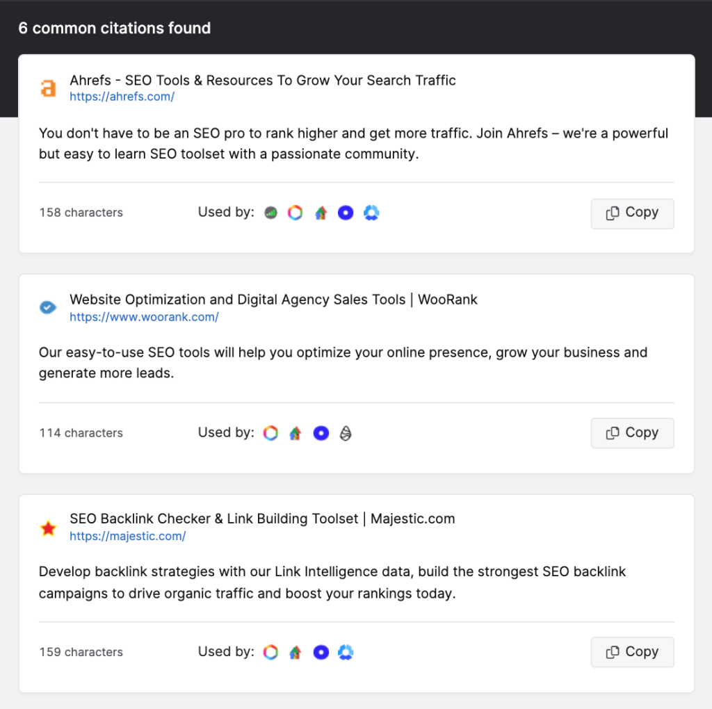 common citations feature to help agencies understand what it takes to rank for target keywords