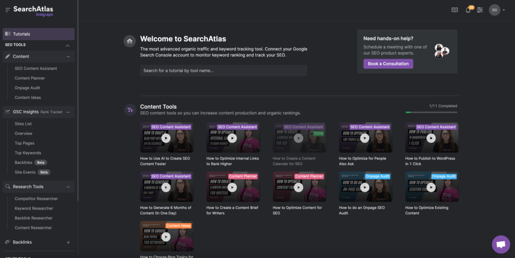 SearchAtlas Dashboard home screen