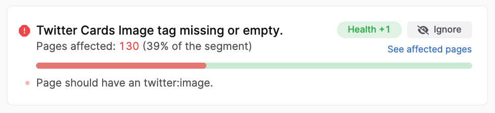 missing twitter card message in the SearchAtlas site auditor