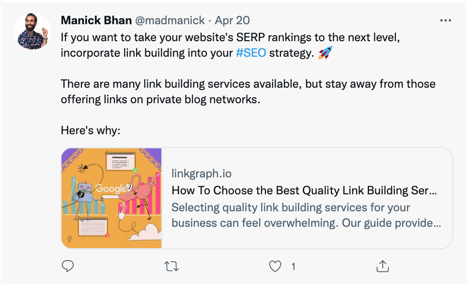 example of a Twitter Summary Card